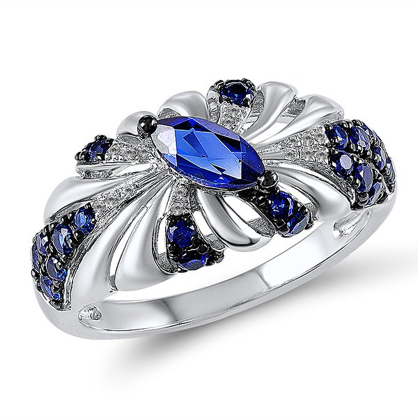 Каблучка з білого золота з 16 діамантами та сапфірами Lurie Jewelry