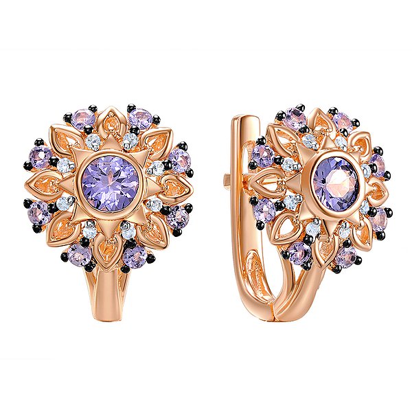 Золоті сережки з діамантами та танзанітами Lurie Jewelry