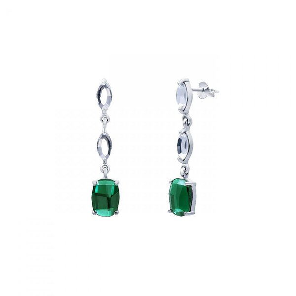 Срібні сережки-підвіски із зеленими та білими фіанітами Swarovski Lurie Jewelry