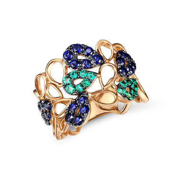 Золота каблучка 375 проби з синтетичними сапфірами Lurie Jewelry