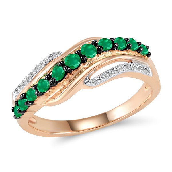 Золота каблучка з 22 діамантами та смарагдами Lurie Jewelry