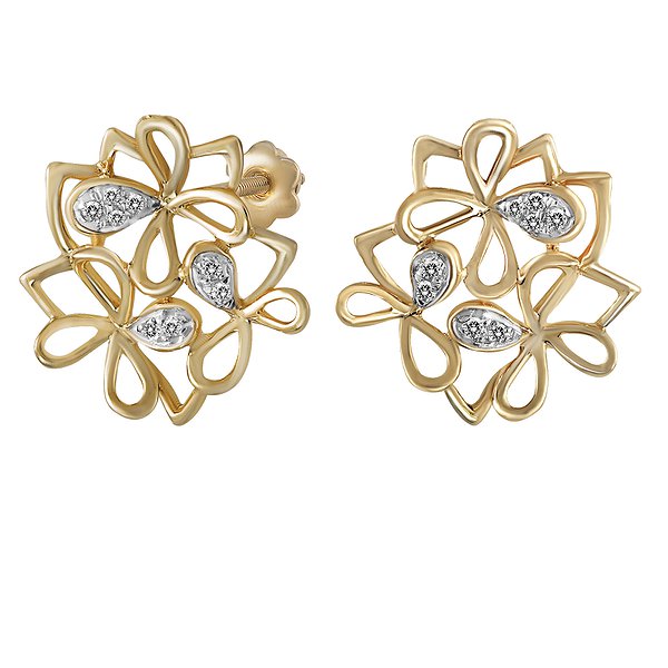 Сережки-пусети з жовтого золота з 16 діамантами Lurie Jewelry